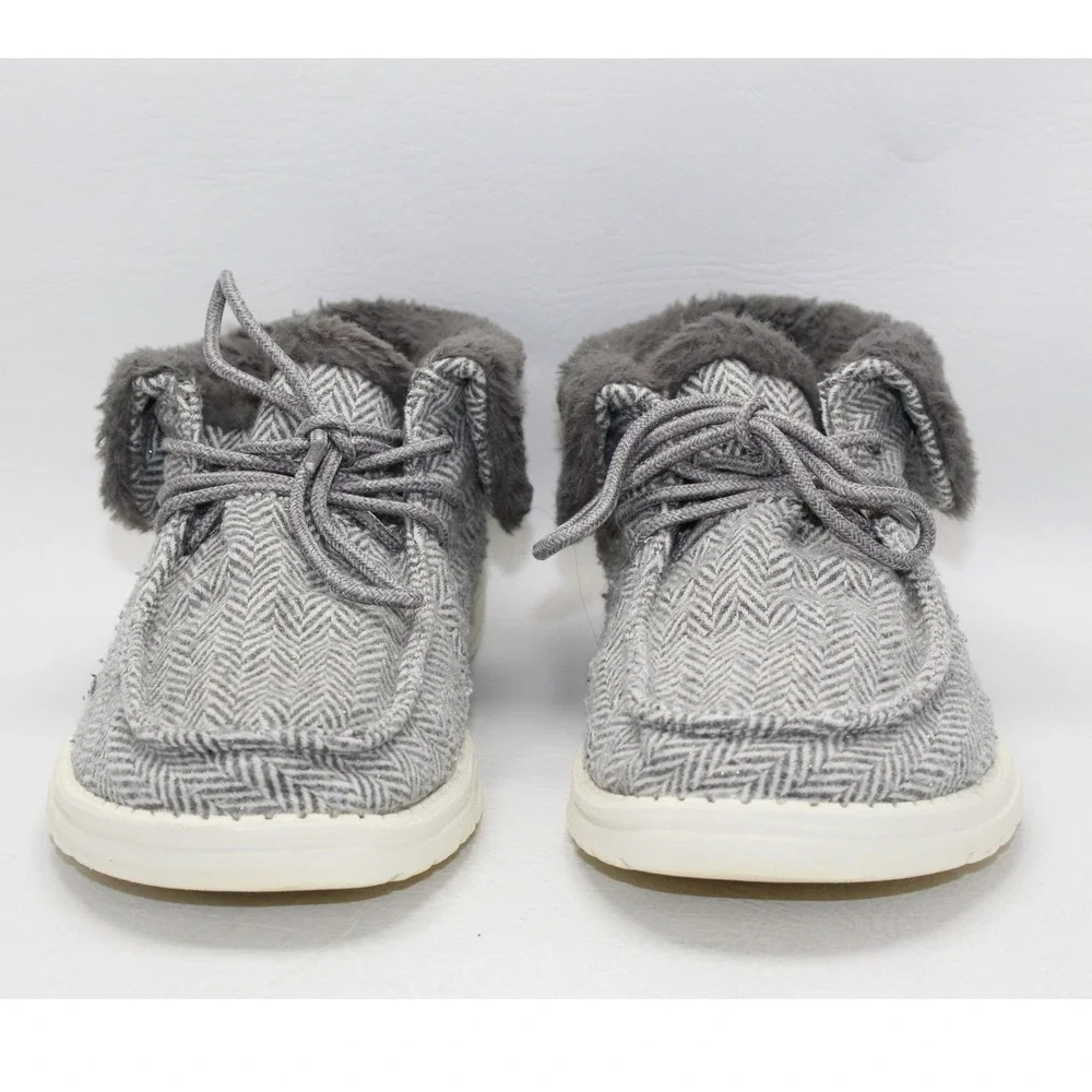 Hey Dude Britt Herringbone‎ Grey Faux Fur Lined Ankle Boots Womens 9 121773133